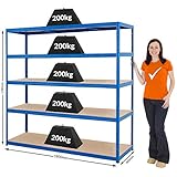 Certeo Stabiles Schwerlastregal | HxBxT 178 x 180 x 60 cm | Tragkraft bis zu 200 kg pro Fachboden | Blau | Metallregal Kellerregal Lagerregal Werkstattregal Garagenregal