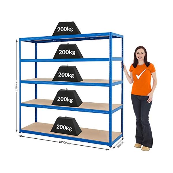 Certeo Stabiles Schwerlastregal | HxBxT 178 x 180 x 60 cm | Tragkraft bis zu 200 kg pro Fachboden | Blau | Metallregal…