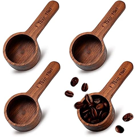 4 Pieces Coffee Spoon Wooden Coffee Scoop Coffee Measure Scoop Wooden Table Spoon Coffee Ground Wood Tablespoon for Measuring Coffee Beans Tea Cooking Home Kitchen Accessories, 15 ml Cover