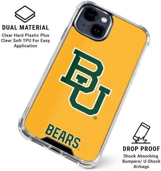 Skinit Clear Phone Case Compatible with iPhone 15 - Officially Licensed Baylor University BU Yellow Design