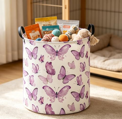 Image of 19.7 inch Laundry Basket,Dirty Clothes Hamper,Waterproof Storage Bin,Room Decor(Fluttering Butterfly)