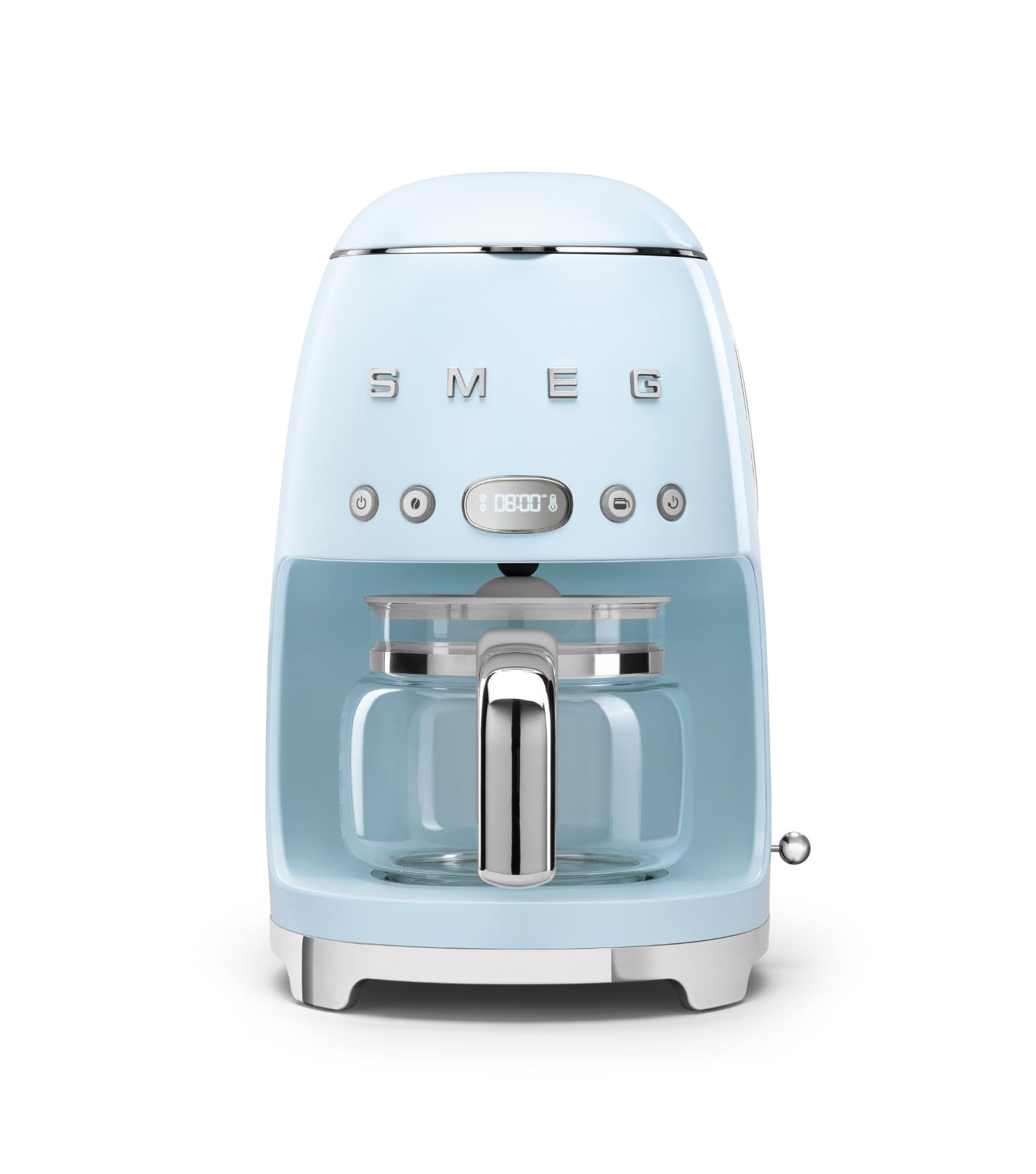 Smeg, Machine à Café Filtre DCF02PBEU, Fonction Arôme et Autostart, Carafe en Verre Jusqu'à 12 Tasses, 2 Niveaux d'Intensité, Mode Maintien au Chaud, 1050 W, Bleu Clair Pastel