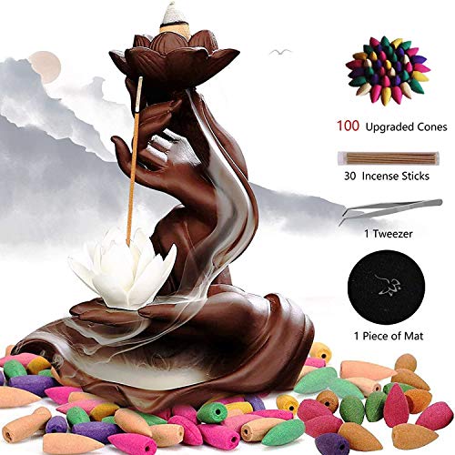 Tricolor Deer，Backflow Incense Burner，Incense Holder，Waterfall Incense Burner, Incense Burner Ceramic ， With 100Reflux Incense Cones 30 Incense Sticks, Aromatherapy Ornament, Home Decor #TOP1