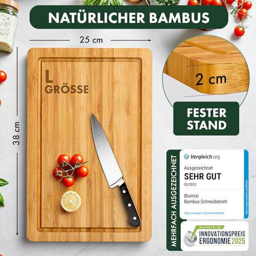 Blumtal Schneidebrett aus 100% Bambus - antiseptisches Holz-Brett mit Saftrille, Holz-Brettchen, 38x25x2cm 2