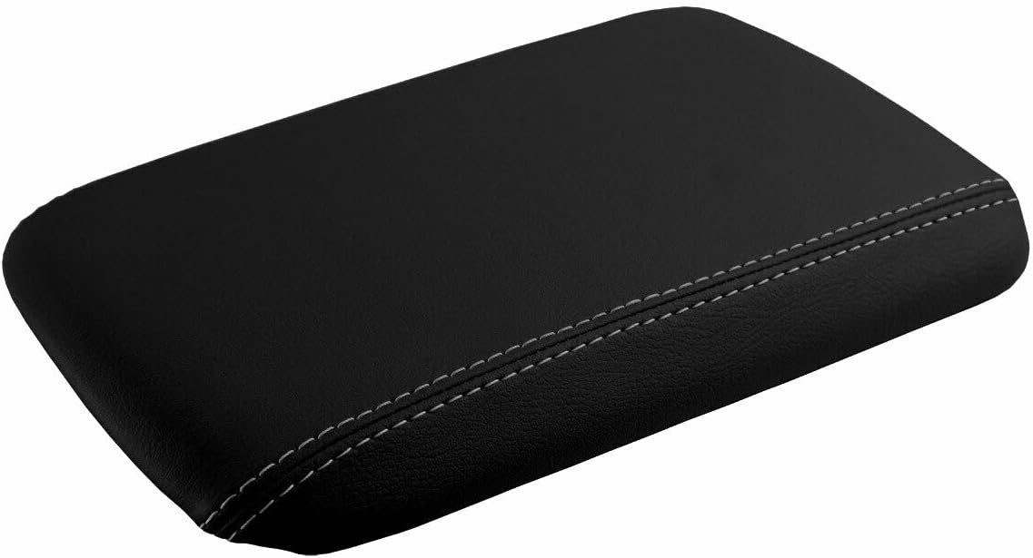 PVC Console Lid Pull Over Rear Cover Compatible with Mazda RX8 2004-2008 (Black, Red Stitch)