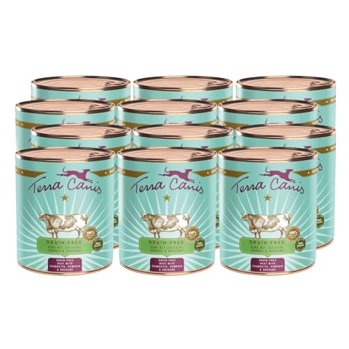 Terra Canis Rind, Zucchini, Kürbis & Oregano - Getreidefreies Nassfutter, 12x800g I Premium Hundefutter in 100% Lebensmittelqualität Aller Rohstoffe I Reichhaltig & gesund, allergenarm & glutenfrei