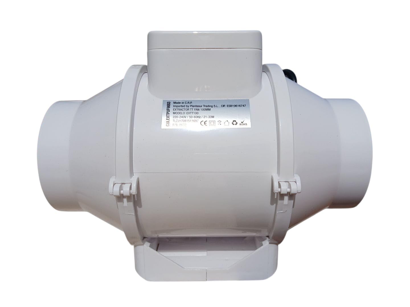 TT 100 Estrattore d'Aria Centrifugo 100mm | Doppia Velocità 145-187 m³/h, Silenzioso 60dBA, 21W, Cavo Incluso, Per Coltivazione Indoor, Bagno, Cucina
