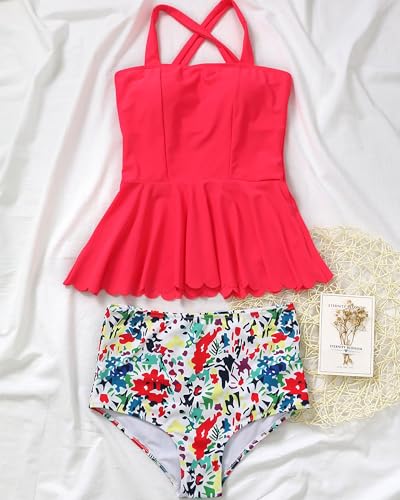 DaiLiWei Tankini Swimsuit for Women 2 Piece Modest Bandeau Bathing Suit High Waisted Cute Bikini Set Tummy Control Plus Size - Image 5