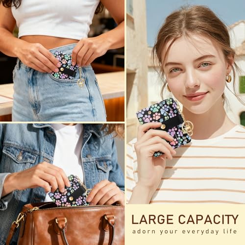Image of Jogjam Dog Paw Rfid Women Wallet, Small Slim Thin Credit Card Wallet, PU Leather Bifold Cash Zipper Coin Pocket ID Window for Female Ladies Teen Girls Girly