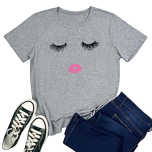 Blackmyth Women Summer Funny Print Short Sleeve Top Tee Graphic Cute T-Shirt Grey Small #TOP1