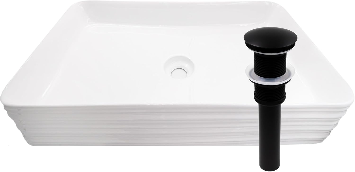 Miseno MVS-NP-208513 26-1/4" Rectangular Porcelain Vessel Bathroom Sink and Umbrella Drain Assembly - Polished White/Oil Rubbed Bronze Drain