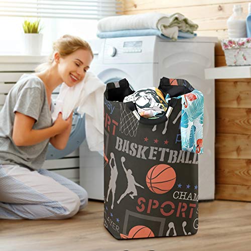 Alaza Large Laundry Basket Basketball Pattern Print Sports Laundry Bag Hamper Collapsible Oxford Cloth Stylish Home Storage Bin With Handles, 22.7 Inch #TOP6