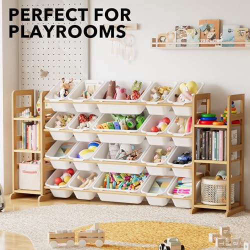 Image of SpaceAid Toy Storage Organizer with 6 Shelves and 20 Bins, Toy Organizers Storage Bookshelf, Kids Bin Shelf Toys Box Bookcase for Bedroom Playroom Organization Room Decor, White