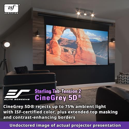 Image of Elite Screens Starling Tab-Tension 2 CineGrey 5D, 150 inch 16:9, Ceiling and Ambient Light Rejecting Electric Projector Screen Programmed Remote Kit, CLR /ALR Tab-Tension Projection Screen, STT150U2HD5-E6