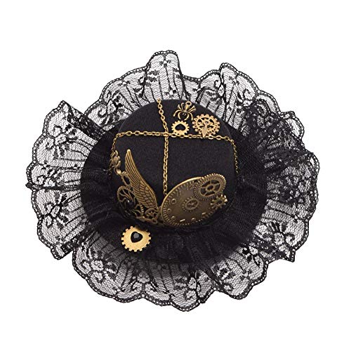 BLESSUME Victorian Steampunk women Mini Top Hat Hair Clip Party Hat Dancing Cocktail Head Clip (N)