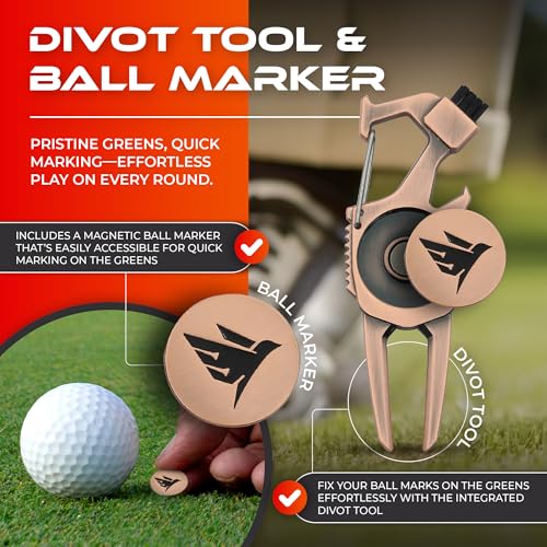 SWIFTEE Golf Divot Pitch Mark Repair Tool 7-in-1 - Club Holder, Brush, Clip Buckle, Groove Cleaner, Bottle Opener, Ball Marker, Divot Tool - Gift Box Included - Image 5