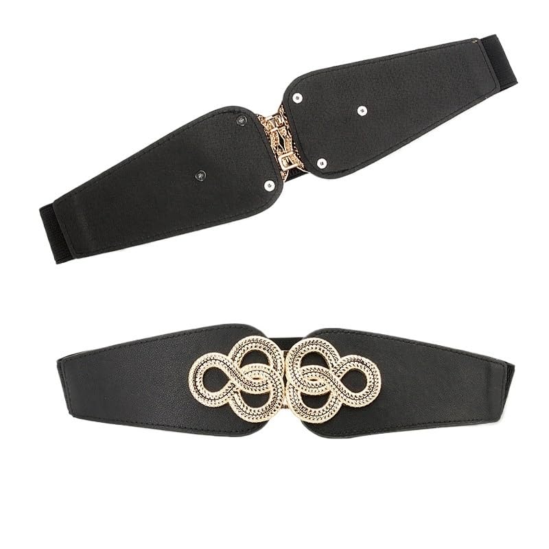 Women's Elastic Belt Retro Button Wide Waist Seal Skirt Coat Decorative Belt3