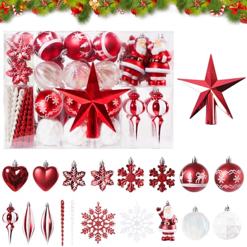 UCAMP 88 Piezas Bolas de Navidad Rojas y Blancas,Juego de decoración de árbol de Navidad,Bolas de Navidad,Adornos Arbol Navidad Plastico,para Decoración Navidad, Boda,Fiesta Cumpleaños