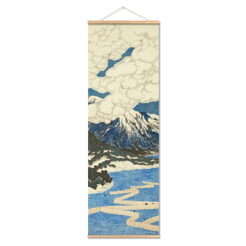 Vintage Japanese Landscape Scroll Painting Wall Art For Living Room Large Size Scroll Art Paintings For Wall Poster Hanger Frame Wood Art Wall Decor Scroll Poster (16''X48'')