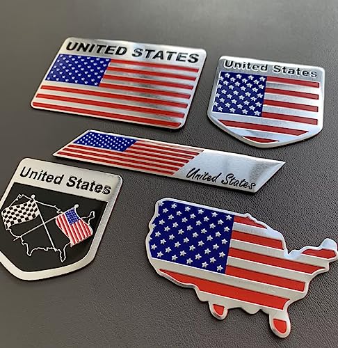 Image of 5Pcs Metal US American Flag Car Decal Stickers,American Flag Decals for Cars Trucks SUV Boats Bumper Window Fender Patriotic Badges,Flag Stickers for Cars