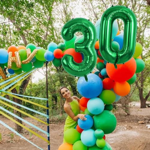 Image of TONIFUL 40 Inch Dark Green Number 30 Balloon Large Foil 30th Birthday Decor | Deep Green 30 Balloon Number Thirty for Milestone Thirty Birthday Party 30th Anniversary, Green Birthday Decor for Men Women