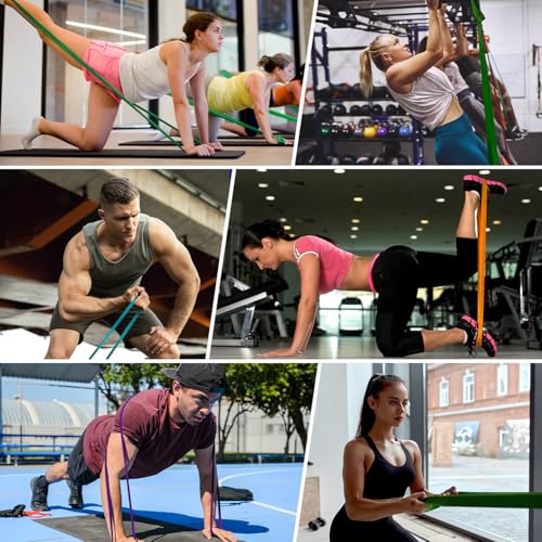AUVIM Zestaw taśm oporowych 4-stopniowe taśmy do ćwiczeń dla mężczyzn i kobiet, taśmy pomocnicze do podciągania się, do studia fitness, do jogi, pilatesu, treningu siłowego, crossfitu, taśmy fitness