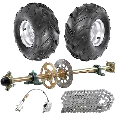 CWTD Comprehensive 44-Inch Rear Axle Kit for ATVs, Go Karts, and Golf Carts - Includes Wheels, Brakes, and Chain Sprocket Cover