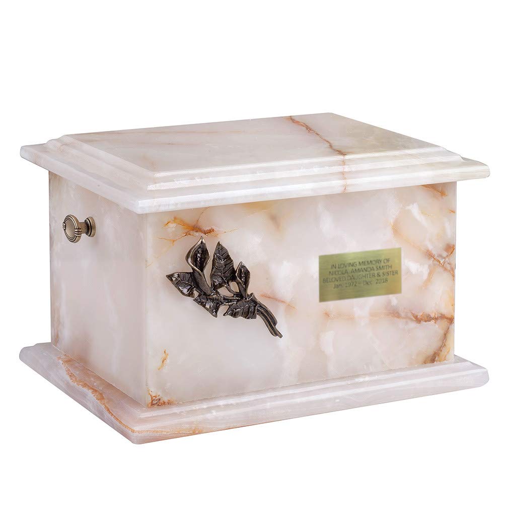 Gregspol Ltd Calla Lily + Memorial Plaque Onyx Casket Cremation Urn For Human Ashe Stone Urn Adult Personalised Memorial (Calla Lily + Memorial Plaque)