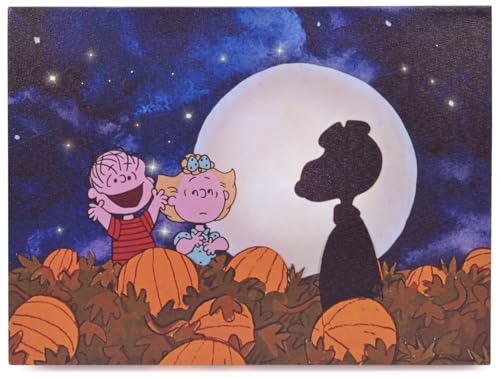 Mark Feldstein & Associates Peanuts Its the Great Pumpkin Charlie Brown LED and Fiber Optic Pumpkin Patch Canvas Wall Art 12 x 16