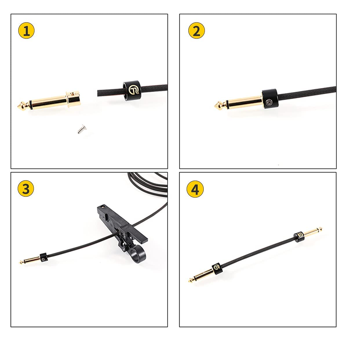 GHOSTFIRE Solderless Pedalboard Cable Kit, 6.5ft Cable & 10 Nickel Plated Copper Tip Connectors for Guitar Effects & Pedal Board, DIY Custom Patch Cables with Cutter, Bolt Driver (SP-02)