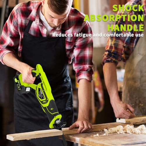 RYOJEGK 21V Cordless Reciprocating Saw, Brushless 27mm Saw with 2 x 4.0Ah Battery & 12 Saw Blades, 3500 SPM Power Cordless Saw, Tool-Free Blade Change recíproca for Wood & Metal Cutting - Thumbnail 6