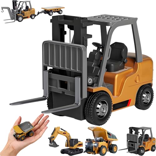 Mini RC Construction Series – Pocket Dump Truck, Excavator & Forklift Set, 1/64 2.4GHZ Mini RC Car Engineering Vehicle Desktop Toys (Crane & Forklift 2-in-1)