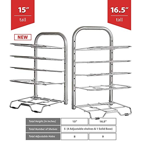 Heavy Duty Kitchen Pot Rack Organizer For Cabinet - Height Adjustable 5-Tier Cast Iron Skillet Cookware Rack - Stainless Steel Pots And Pan Storage Rack Organizer For Cabinet Countertop - 16.5" Tall #TOP7