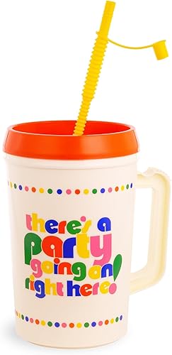 ban.do Vaso de plástico de 32 onzas con asa y tapa, vaso grande con pajilla, bonita taza de hospital, jarra de agua sin BPA, taza de camionero para