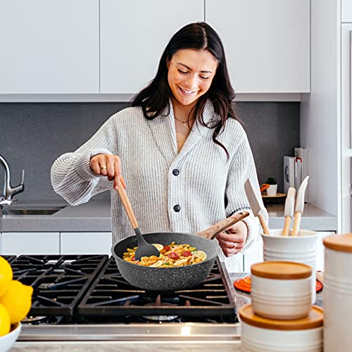 Foto von ZUOFENG Antihaft Granit Pfanne mit Deckel, Nonstick Omelette Bratpfanne Induktion 24CM, Antihaftbeschichtet Stone Pfanne
