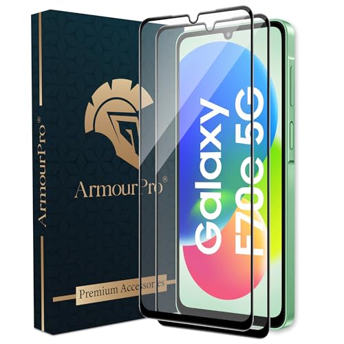 Image of ArmourPro Military-Grade Gorilla Tempered Glass Compatible For Samsung Galaxy F70e (6.7 Inch) With Edge-To-Edge Protector Coverage and Easy Installation Kit | Black, Pack of 2
