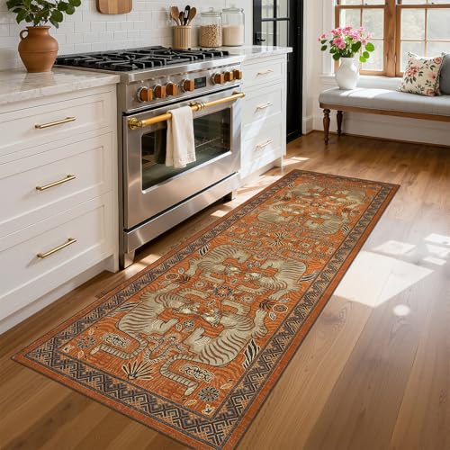 GarveeHome Tiger Print 2'x6' Washable Runner Rug Non Slip Boho Hallway Rug