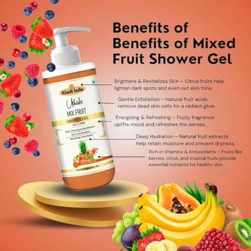 Image of Khadi Mix Fruit Body Wash Gel 300 ml | Brightening & Hydrating | Gentle Exfoliation, Antioxidant Rich Formula | Fruity Aroma | Body Wash Shower Gel For Women & Men | All Skin Types