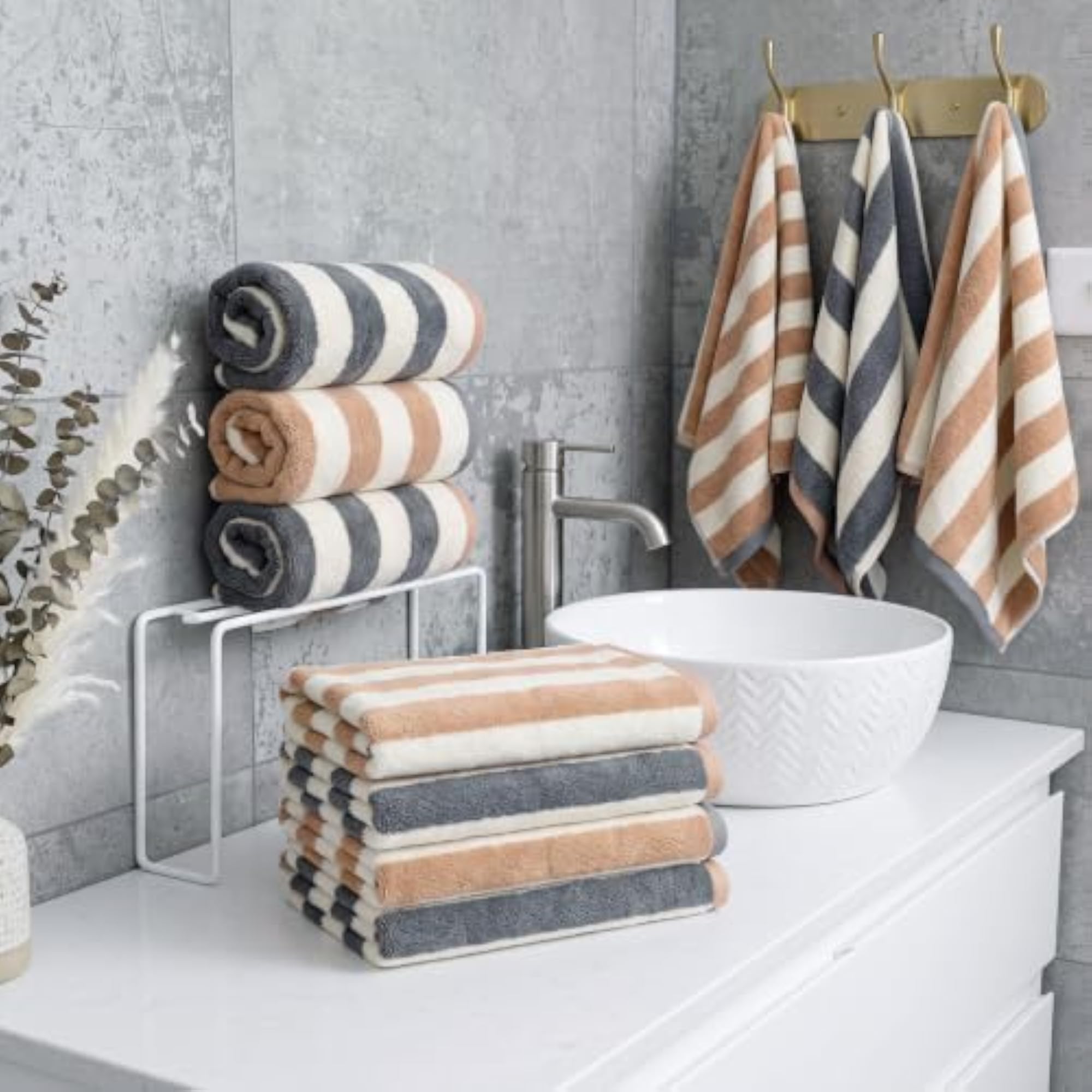 4 Pack Striped Hand Towels for Bathroom, Cotton Durable Towels