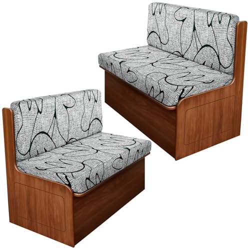 Image of SearchI RV Dinette Cushion Covers, Stretch Camper Cushion Slipcovers for Travel Trailer Couch RV Booth Seat, Replacement Camper Sofa Chair Protector (2 Backrest Cover & 2 Bench Cover, Grey Lotus)