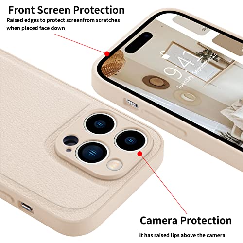 Étui en cuir iPhone 15 Plus beige classique résistant fin