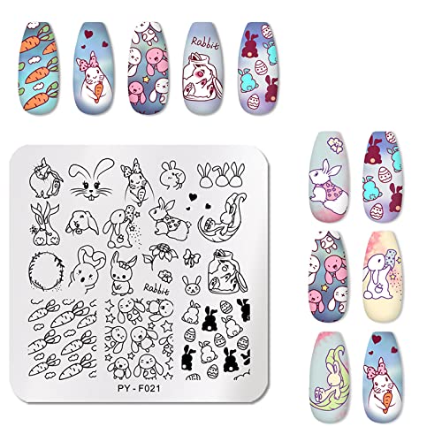 4 peças de placas de estampagem de arte de unhas de páscoa com design de coelhinho fofo kit de model