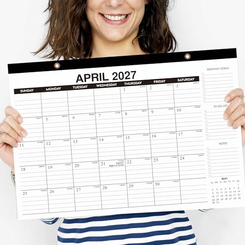 Image of Desk Calendar 2026-2027, 18-Month Wall Calendar Through Dec 2027, Large 17 inch x 12 inch Monthly Calendar Planner, Ample Space, Thick Paper, Plastic Cover - Perfect for Home School & Office Organization