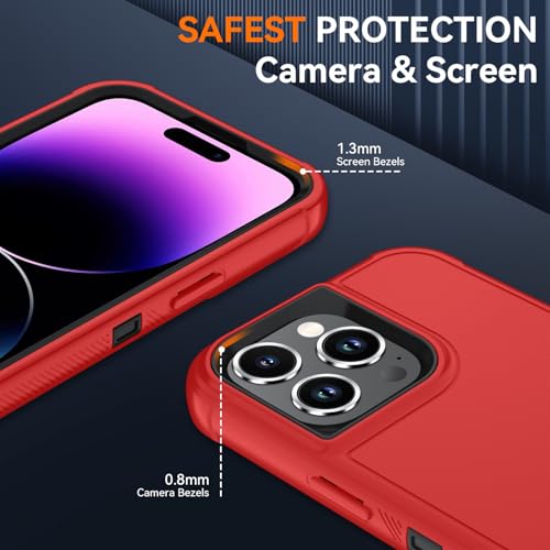 Image of SunStory Compatible with iPhone 14 Pro Max Case with HD Screen Protector, 3-Layer Heavy Duty Full-Body Cover,3 in 1 Hybrid Protective Case for iPhone 14 Pro Max 6.7 inch, Red