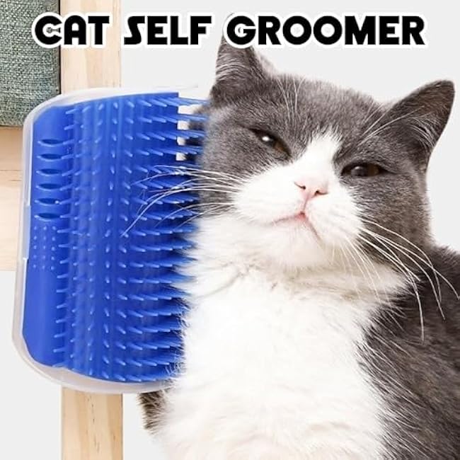 Cat Self Groomer ¨C Wall Corner Grooming Brushes for Cats and Small Pets ¨C Soft Silicone Massage Brush for Shedding Control and Face Rubbing (Dark Blue)-lLcuEdVf