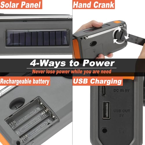 Image of 7400mWh Emergency Weather Radio, Solar Hand Crank NOAA AM FM Portable Radio | Built-in Flashlight, Phone Charger, SOS Alarm & Digital Display, Perfect for Hurricane Survival Camping Outdoor Emergency Use
