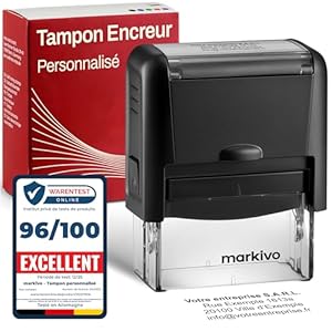 NOUVEAU – Tampon Encreur Personnalisable Professionnel – Pour Entreprises, Bureaux et Médecins – Tampon Personnalisé avec Texte, Nom, Adresse – 38x14 mm, max. 4 lignes, Noir (S)