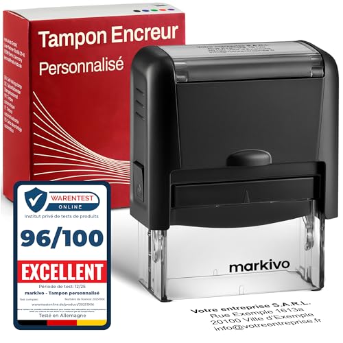 NOUVEAU – Tampon Encreur Personnalisable Professionnel – Pour Entreprises, Bureaux et Médecins – Tampon Personnalisé avec Texte, Nom, Adresse – 38x14 mm, max....