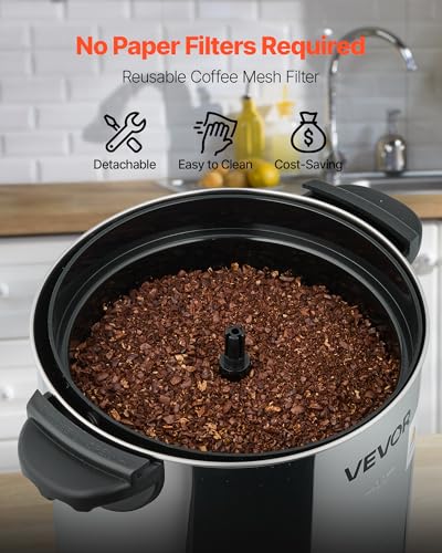 Image of VEVOR Commercial Coffee Urn, 30 Cup 4.5 L Hot Beverage Dispenser with Dripless Faucet, Quick-Brewing Commercial Coffee Maker with Stainless Steel Liner, for Catering, Business, Church & Restaurant