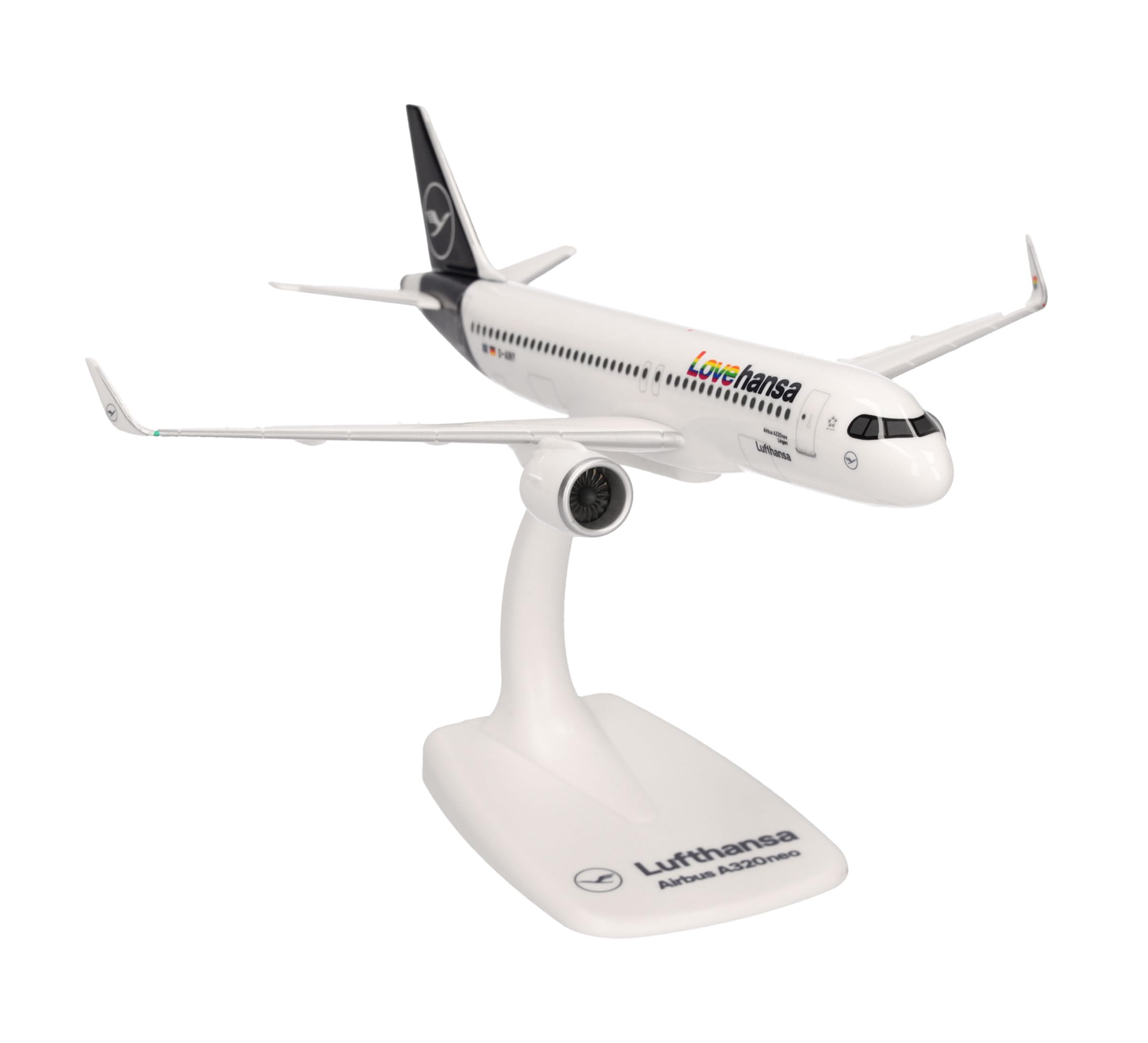 Herpa Snap-Fit Modellflugzeug Lufthansa Airbus A320neo Lovehansa - D-AINY, Miniatur im Maßstab 1:200, Sammlerstück, Modell mit Standfuß, Kunststoff, Weiß